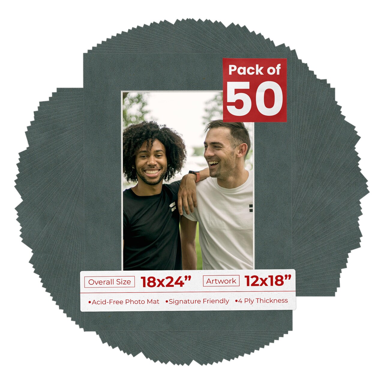 Dark Grey Suede Mat Board for 18x24 Frames - Fits 12x18 Photos